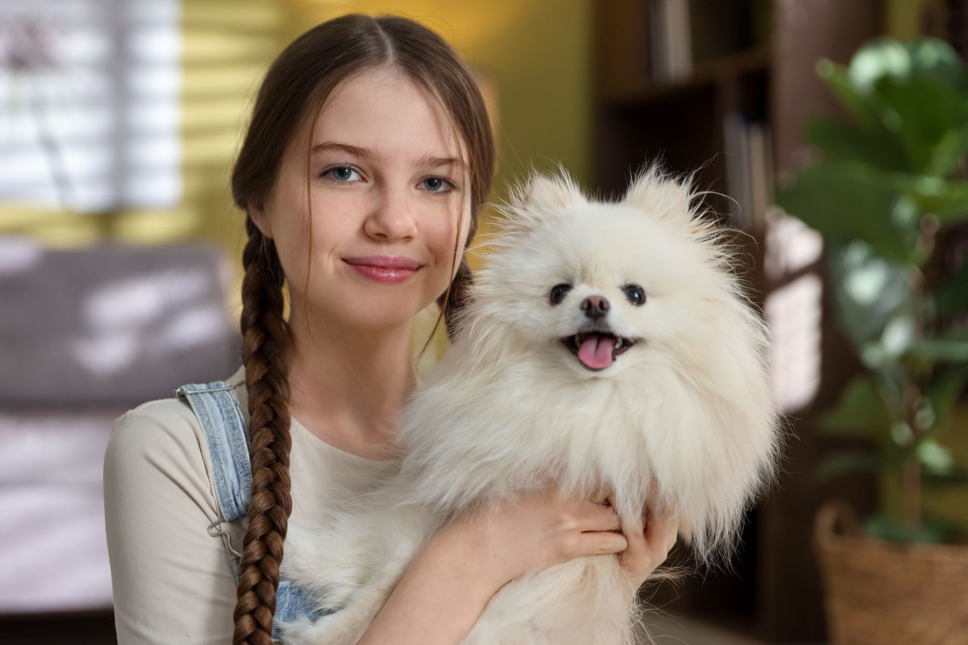 Pet owner sitting with a dog and cat indoors